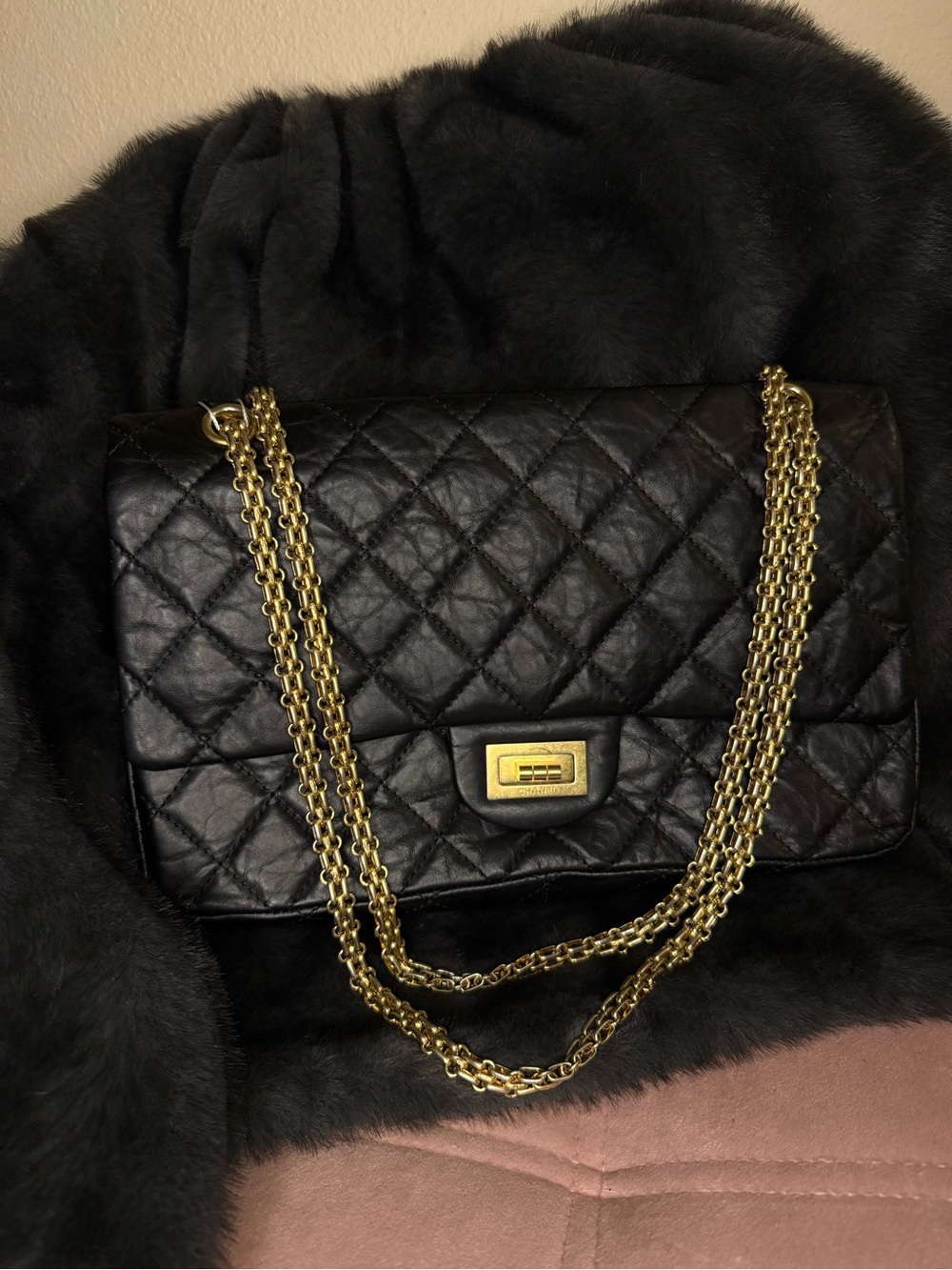 CHANEL 2.55 Reissue 227 Double Flap - Aged Calfskin Black w/ Gold Hardware